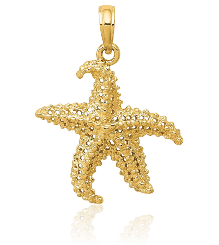 14K Solid Yellow Gold Starfish Necklace Chain Pendant Charm
