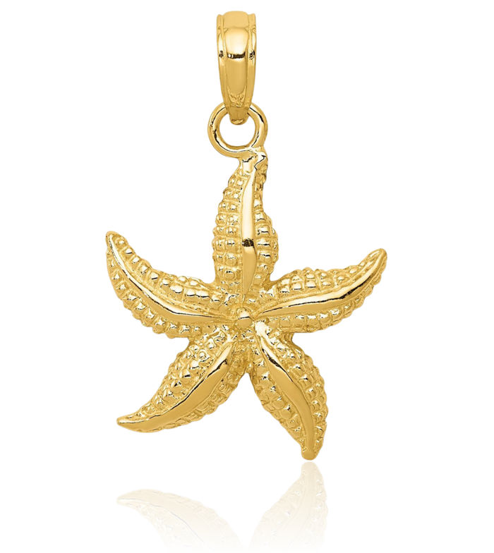 14K Solid Yellow Gold Starfish Necklace Chain Pendant Charm