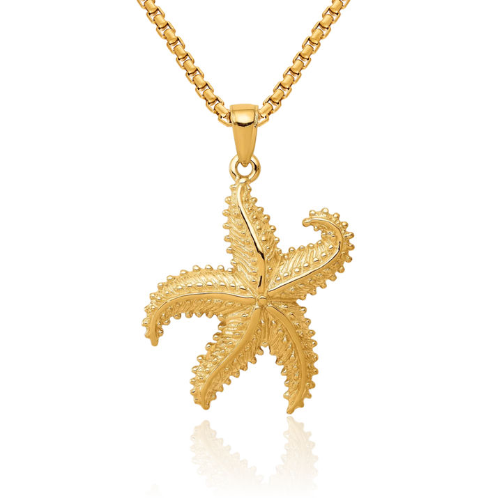 14K Solid Yellow Gold Starfish Necklace Chain Pendant Charm