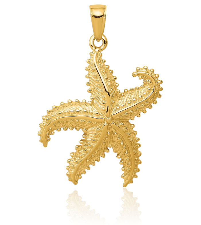 14K Solid Yellow Gold Starfish Necklace Chain Pendant Charm