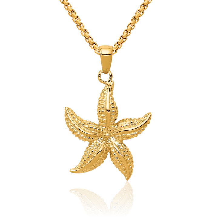 14K Solid Yellow Gold Starfish Necklace Chain Pendant Charm