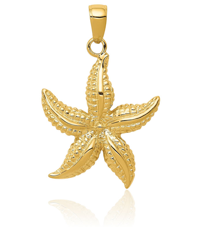 14K Solid Yellow Gold Starfish Necklace Chain Pendant Charm