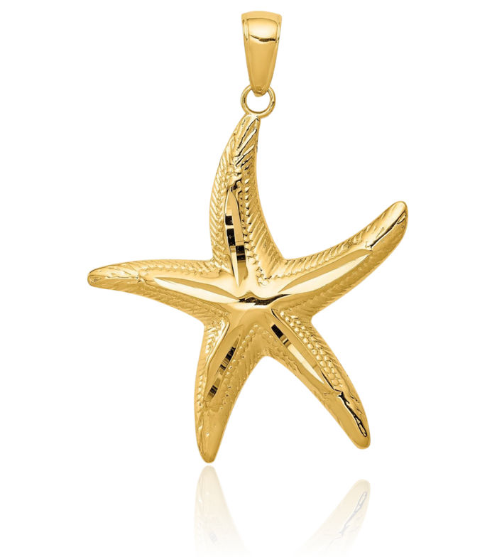 14K Solid Yellow Gold Starfish Necklace Chain Pendant Charm