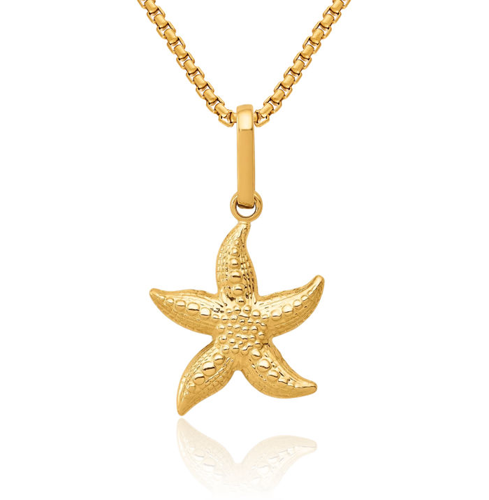 14K Solid Yellow Gold Starfish Necklace Chain Pendant Charm