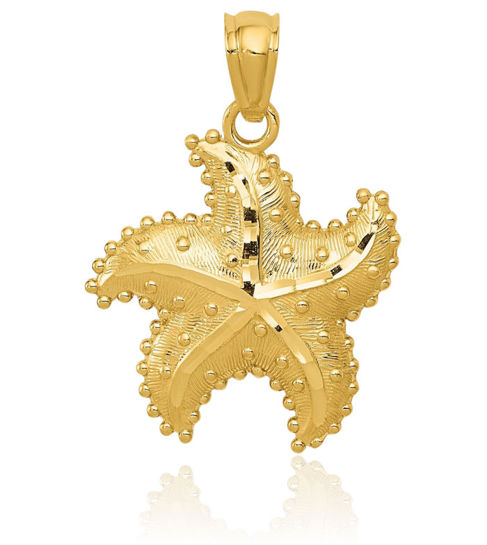 14K Solid Yellow Gold Starfish Necklace Chain Pendant Charm