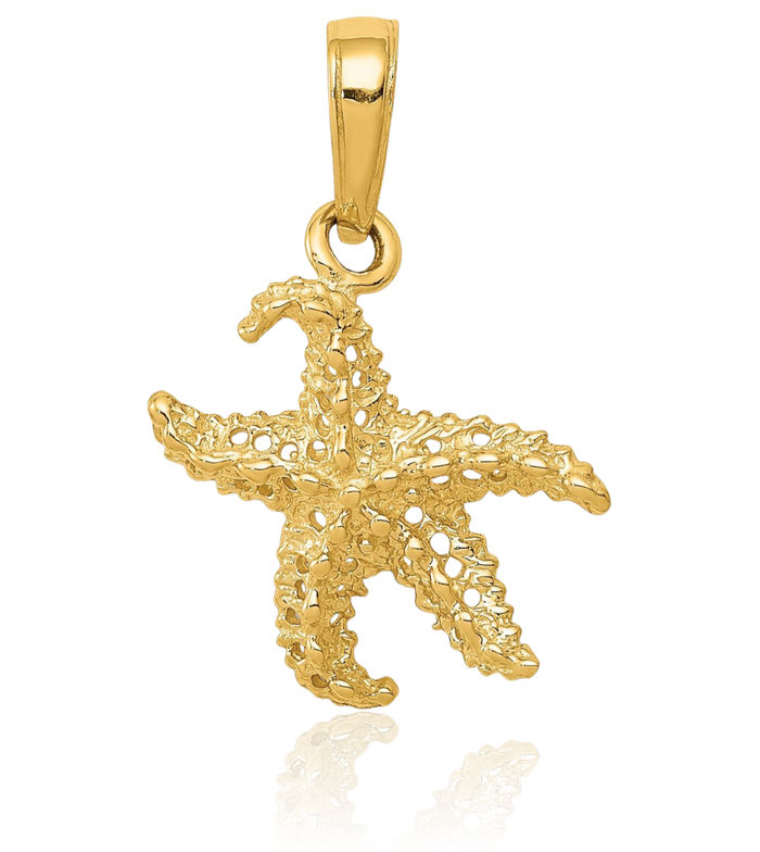 14K Solid Yellow Gold Starfish Necklace Chain Pendant Charm