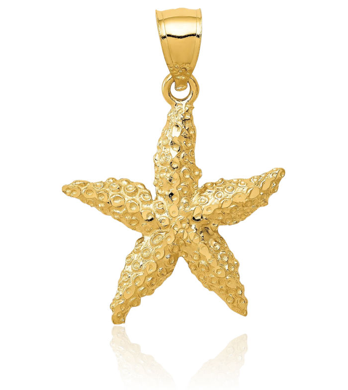 14K Solid Yellow Gold Starfish Necklace Chain Pendant Charm