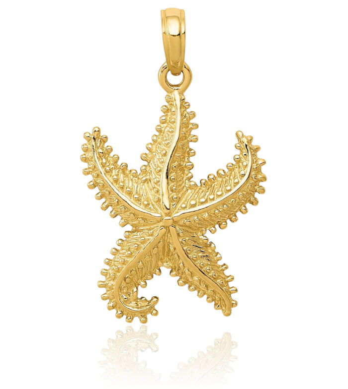 14K Solid Yellow Gold Starfish Necklace Chain Pendant Charm