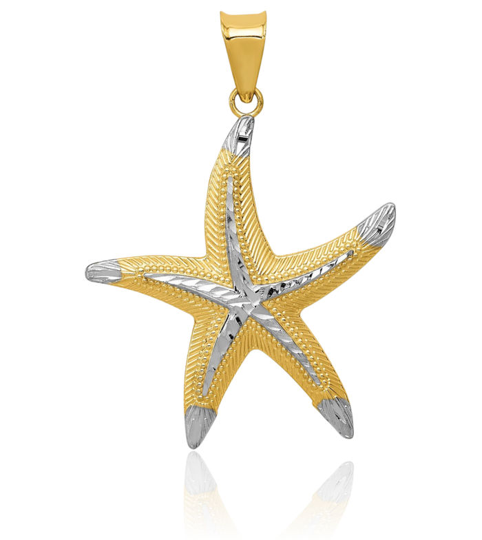 14K Solid Yellow Gold Starfish Necklace Chain Pendant Charm