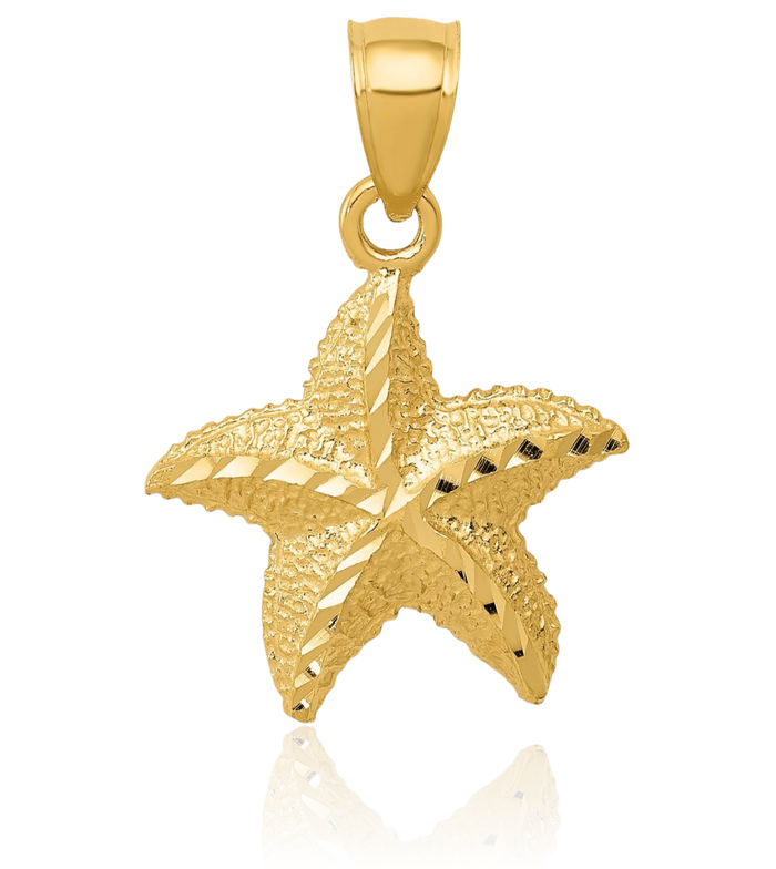 14K Solid Yellow Gold Starfish Necklace Chain Pendant Charm