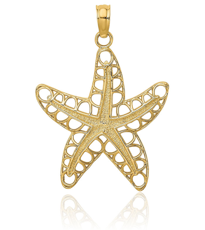 14K Solid Yellow Gold Starfish Necklace Chain Pendant Charm