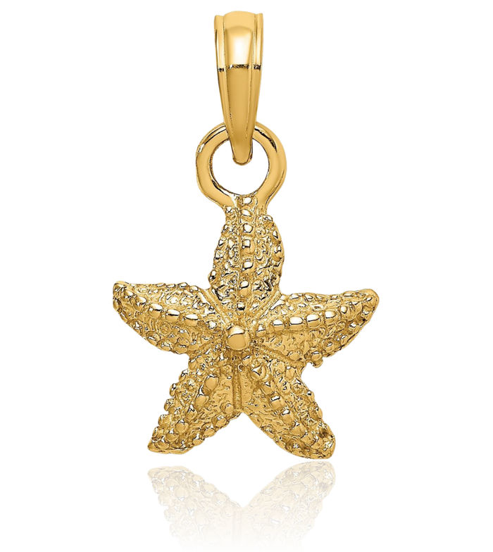 14K Solid Yellow Gold Starfish Necklace Chain Pendant Charm