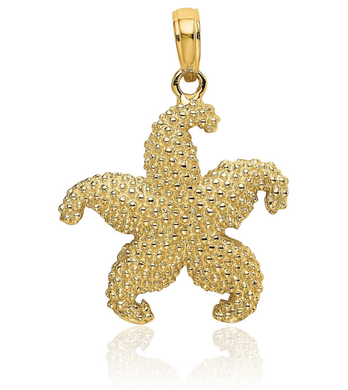 14K Solid Yellow Gold Starfish Necklace Chain Pendant Charm