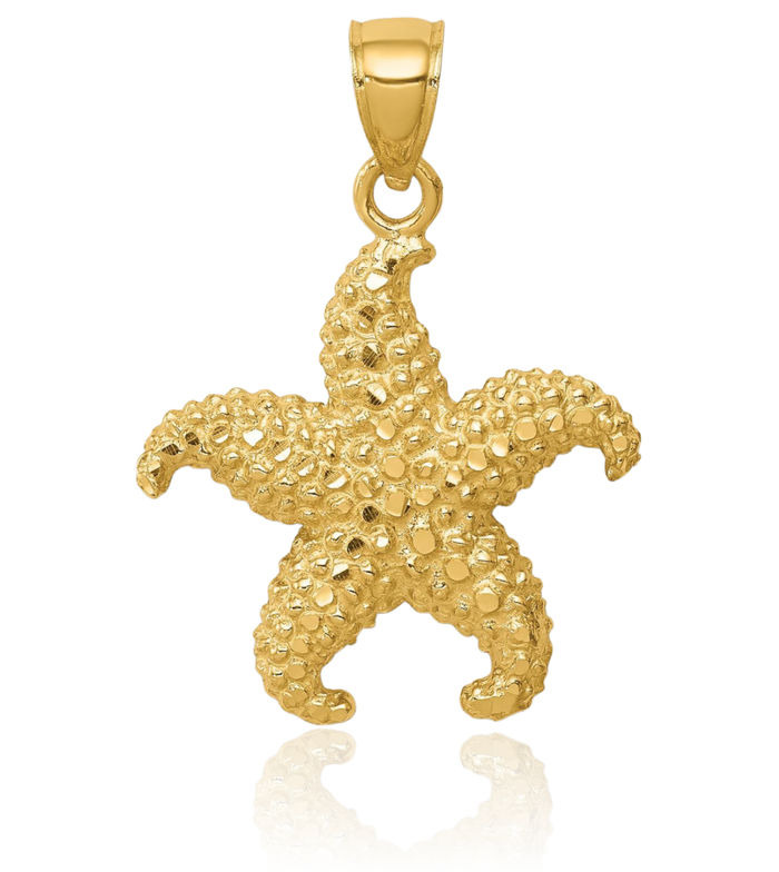 14K Solid Yellow Gold Starfish Necklace Chain Pendant Charm