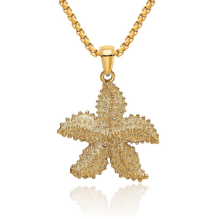 14K Solid Yellow Gold Starfish Necklace Chain Pendant Charm