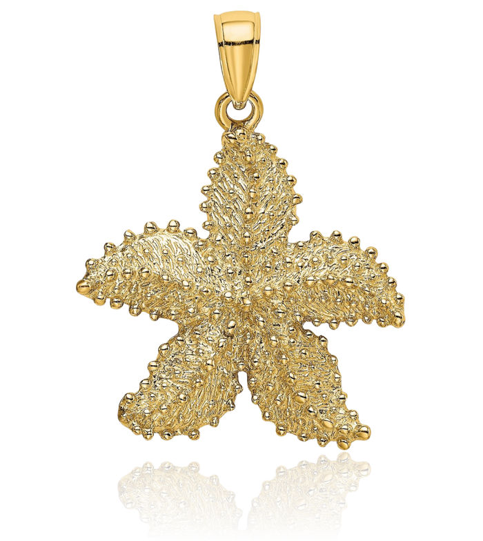 14K Solid Yellow Gold Starfish Necklace Chain Pendant Charm