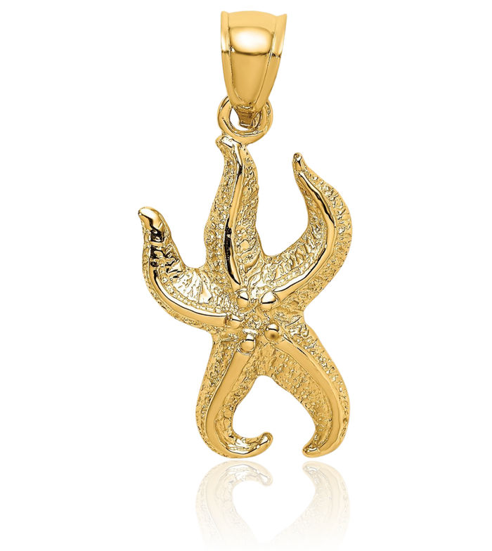 14K Solid Yellow Gold Starfish Necklace Chain Pendant Charm