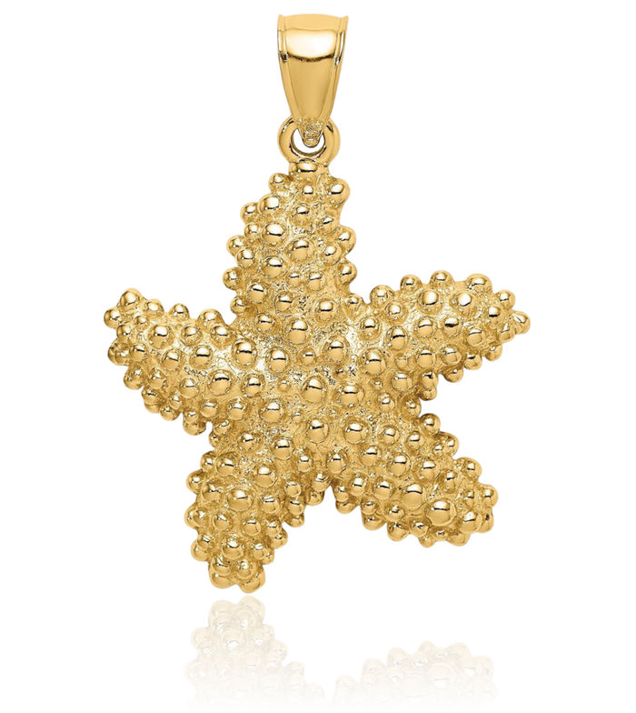 14K Solid Yellow Gold Starfish Necklace Chain Pendant Charm