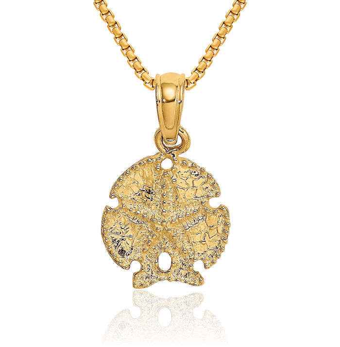 14K Solid Yellow Gold Starfish Sand Dollar Sea Star Necklace Chain Pendant Charm