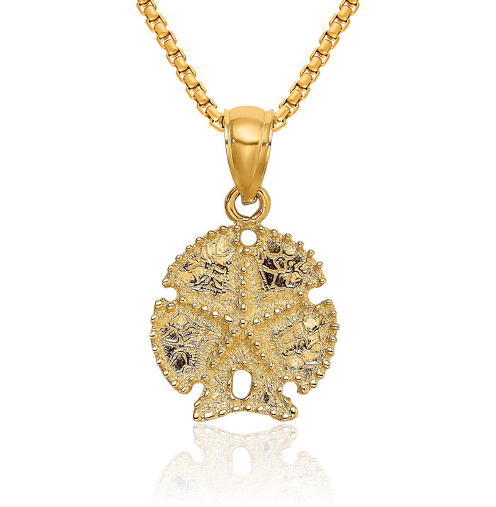 14K Solid Yellow Gold Starfish Sand Dollar Sea Star Necklace Chain Pendant Charm