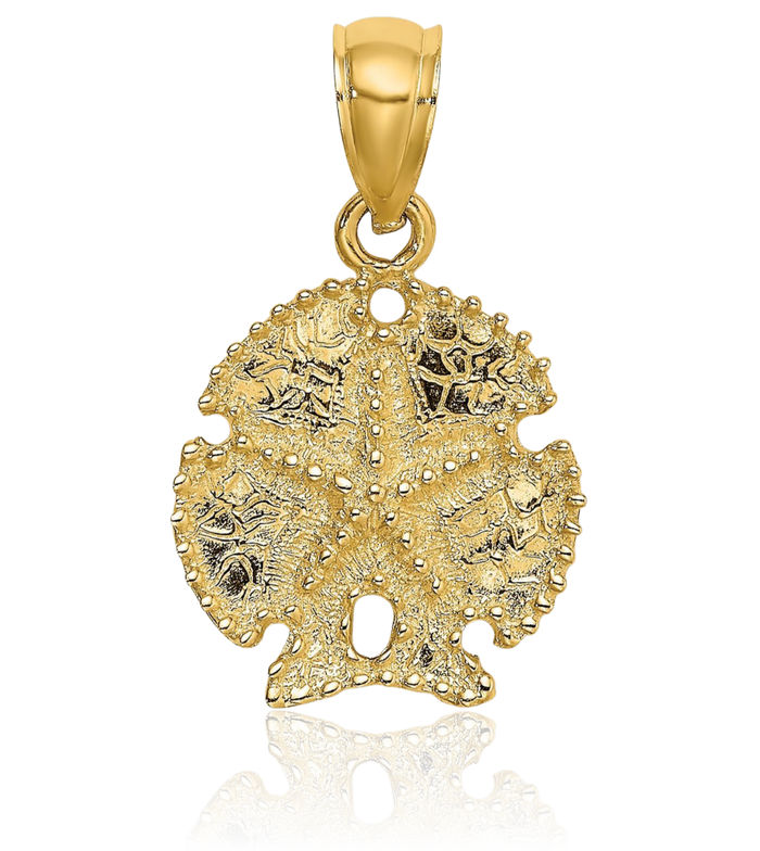 14K Solid Yellow Gold Starfish Sand Dollar Sea Star Necklace Chain Pendant Charm