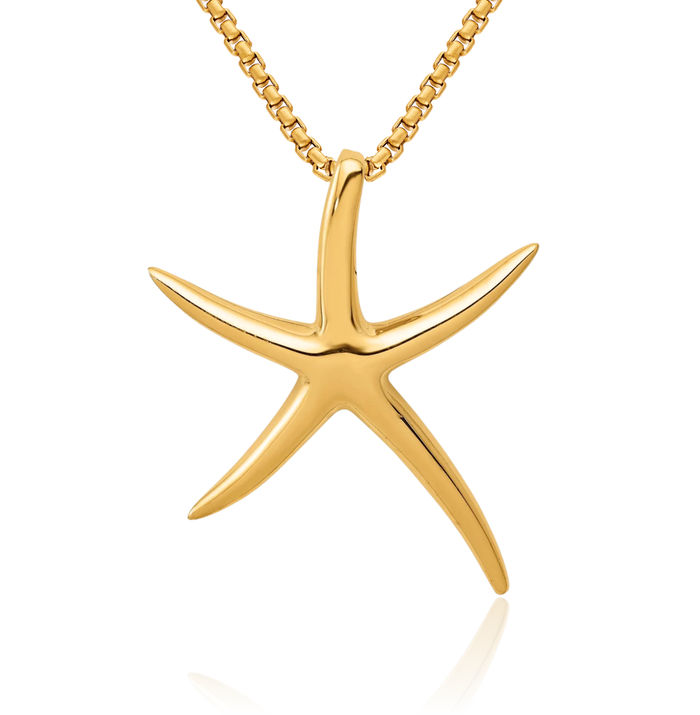 14K Solid Yellow Gold Starfish Slide Chain Necklace Pendant Charm