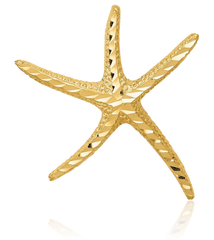 14K Solid Yellow Gold Starfish Slide Chain Necklace Pendant Charm