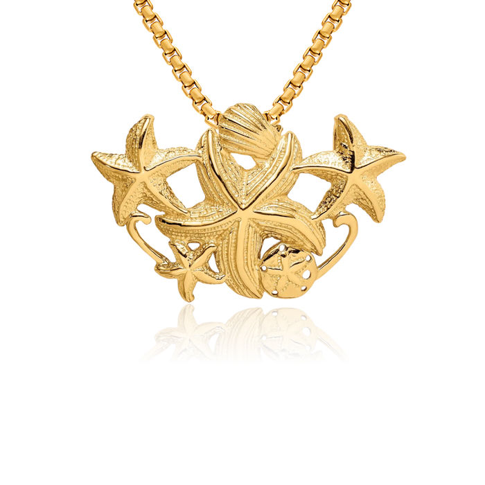 14K Solid Yellow Gold Starfish Slide Necklace Chain Pendant Charm