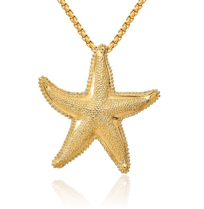 14K Solid Yellow Gold Starfish Slide Necklace Chain Pendant Charm