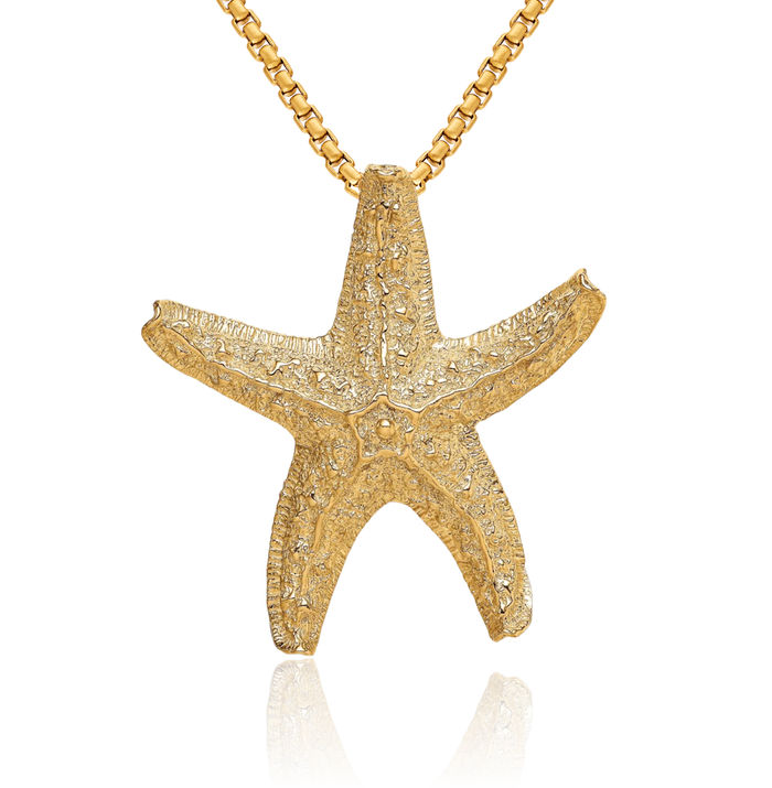 14K Solid Yellow Gold Starfish Slide Necklace Chain Pendant Charm