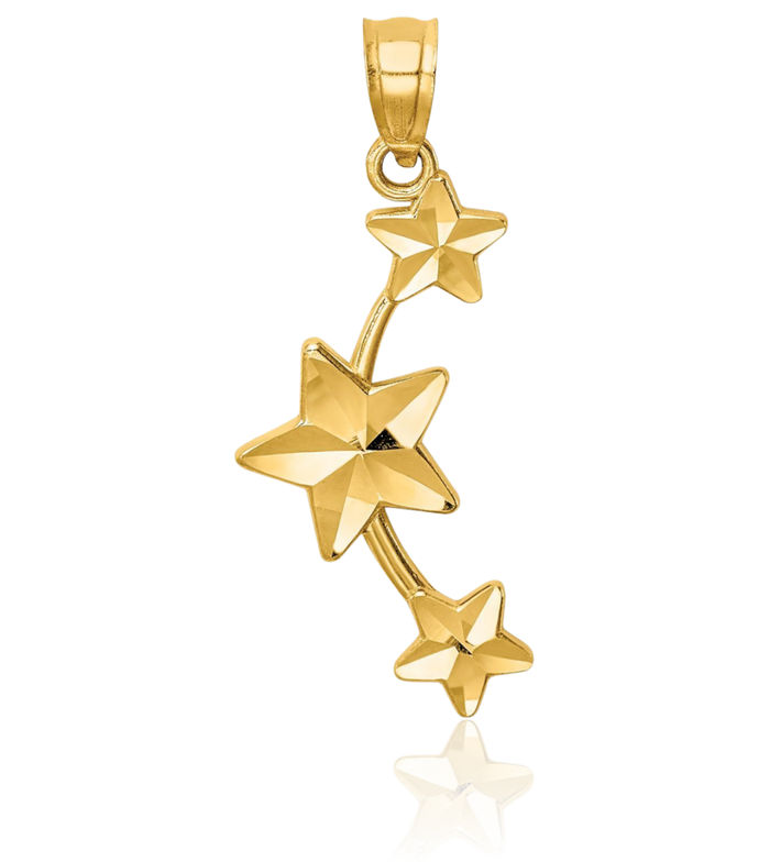 14K Solid Yellow Gold Stars Necklace Chain Pendant Charm