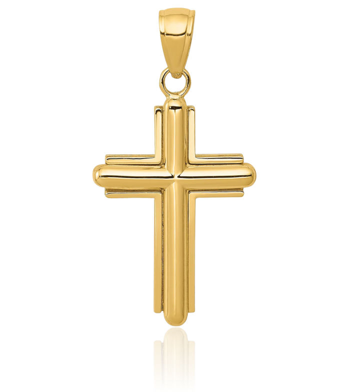 14K Solid Yellow Gold Stick Latin Mexican Holy Cross Necklace Religious Chain Pendant Jesus Christ Charm