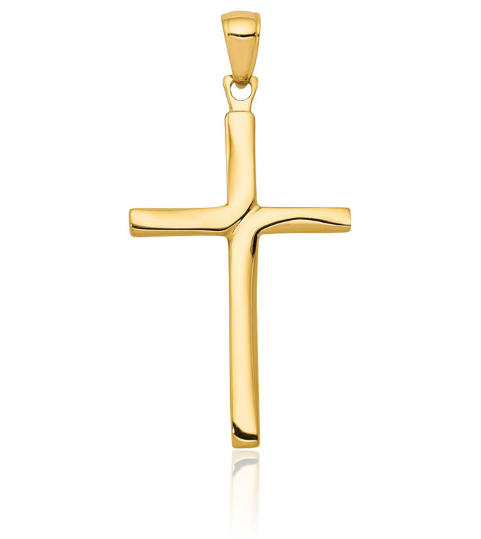 14K Solid Yellow Gold Stick Latin Mexican Holy Cross Necklace Religious Chain Pendant Jesus Christ Charm