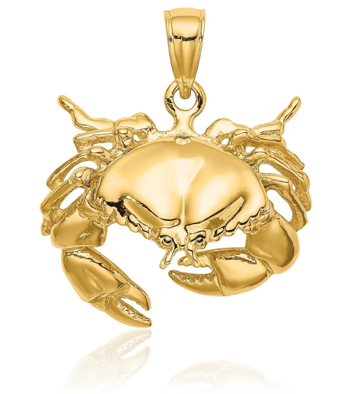 14K Solid Yellow Gold Stone Crab Claw Necklace Chain Pendant Charm