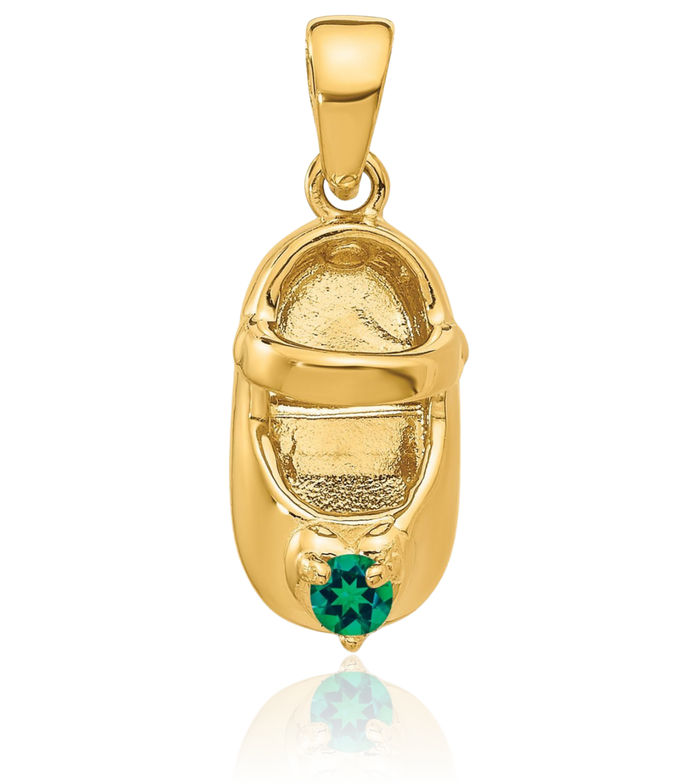 14K Solid Yellow Gold Synthetic Stone Engraveable Shoe Necklace Chain Pendant Charm May Birthstone Jewelry