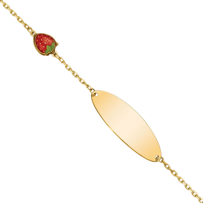 14K Solid Yellow Gold Strawberry ID Chain Bracelet