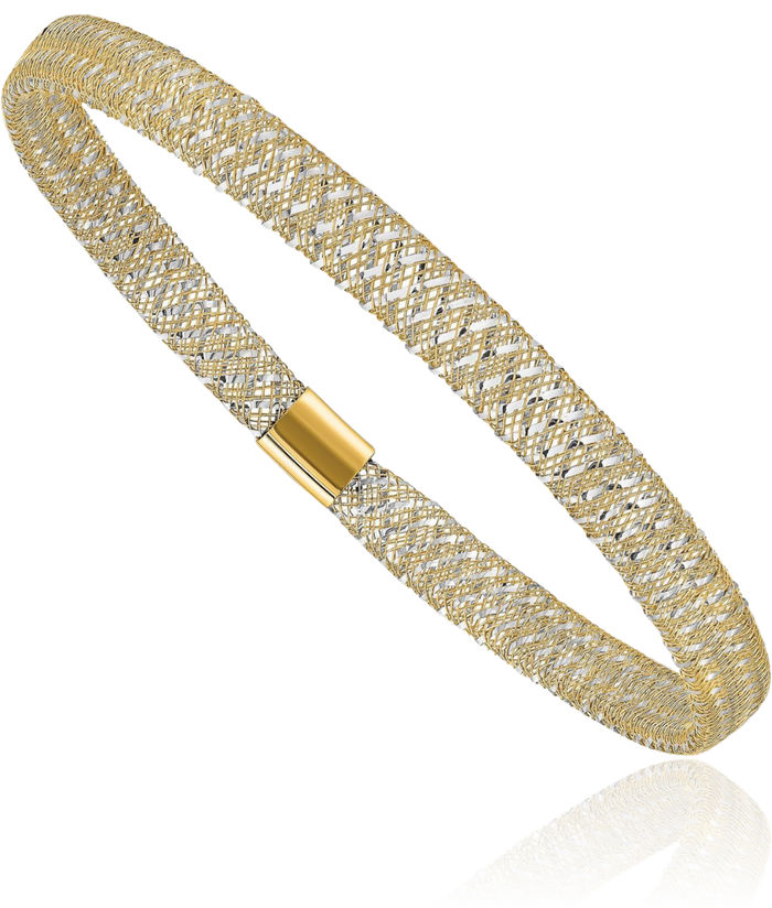 14K Solid Yellow Gold Stretch Bangle Bracelet