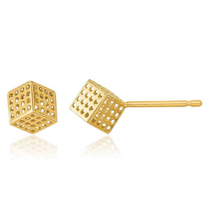 14K Solid Yellow Gold Block Stud Earrings