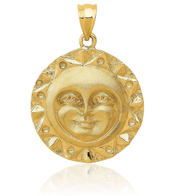 14K Solid Yellow Gold Sun Necklace Sunshine Pendant Sunburst Charm Celestial Jewelry