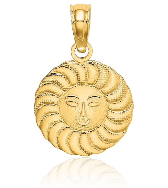 14K Solid Yellow Gold Sun Necklace Sunshine Pendant Sunburst Charm Celestial Jewelry