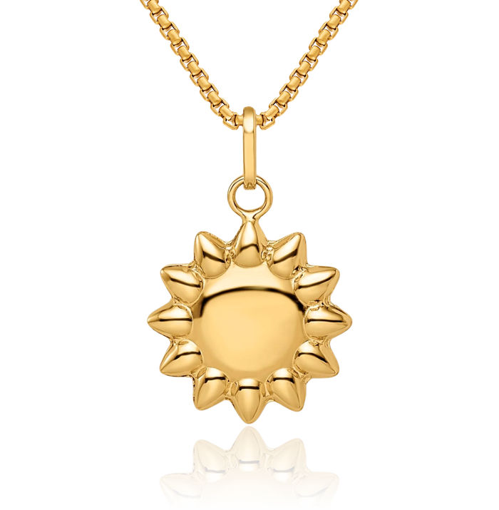 14K Solid Yellow Gold Sun Necklace Sunshine Pendant Sunburst Charm Celestial Jewelry