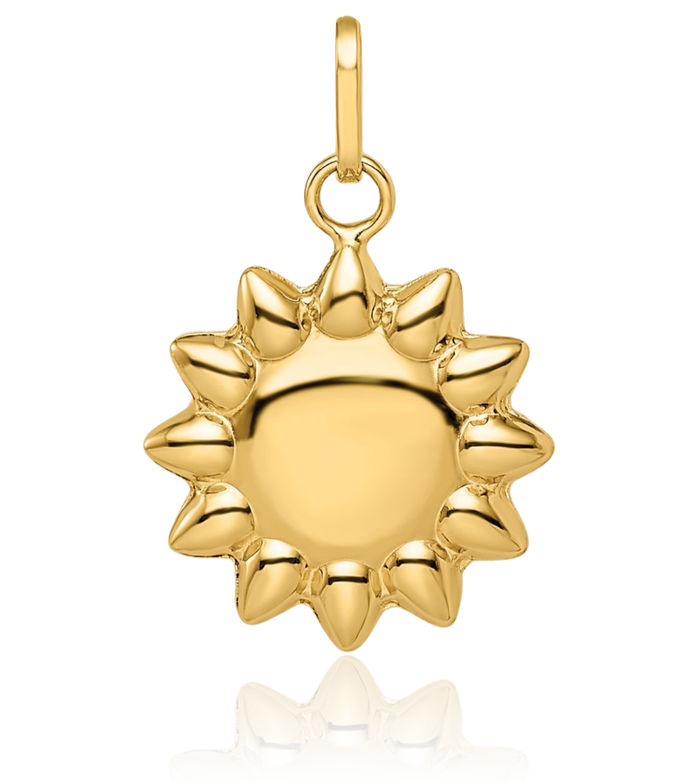 14K Solid Yellow Gold Sun Necklace Sunshine Pendant Sunburst Charm Celestial Jewelry