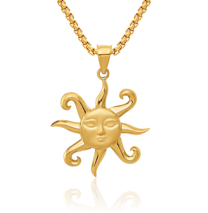 14K Solid Yellow Gold Sun Necklace Sunshine Pendant Sunburst Charm Celestial Jewelry