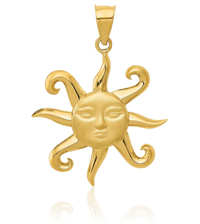 14K Solid Yellow Gold Sun Necklace Sunshine Pendant Sunburst Charm Celestial Jewelry