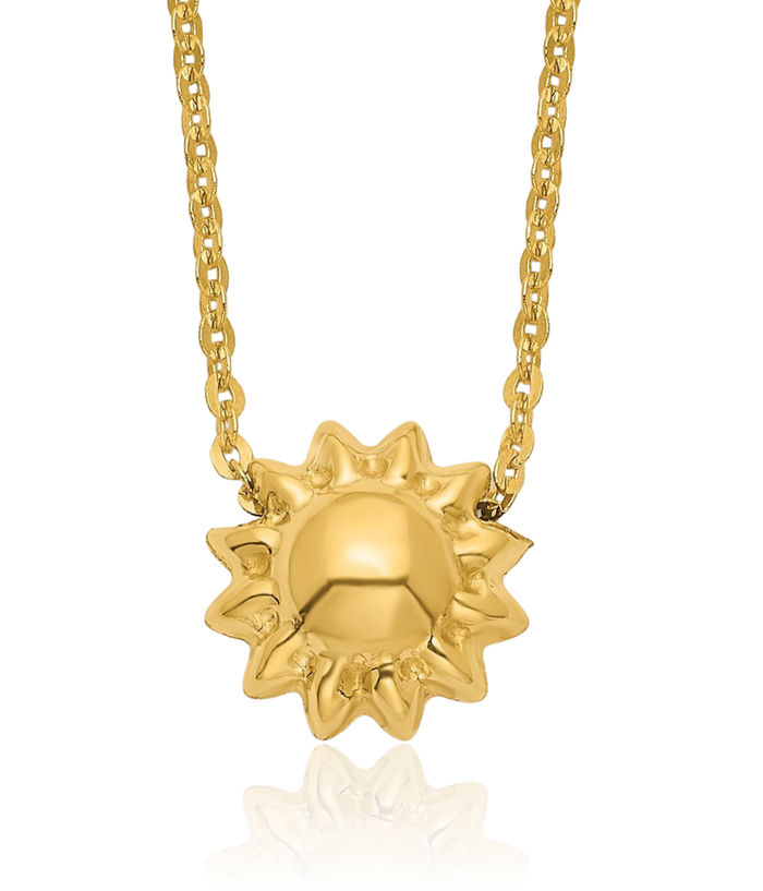 14K Solid Yellow Gold Sun Necklace Chain Celestial Jewelry