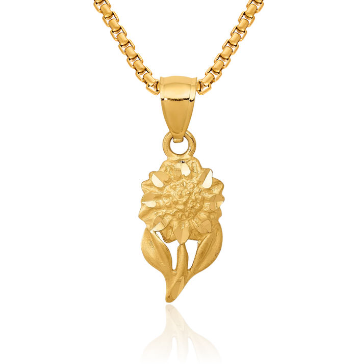 14K Solid Yellow Gold Sunflower Necklace Daisy Pendant Sunshine Summer Flowers Charm