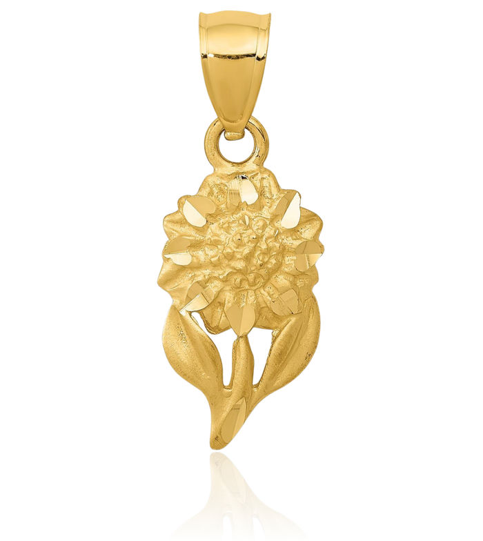 14K Solid Yellow Gold Sunflower Necklace Daisy Pendant Sunshine Summer Flowers Charm