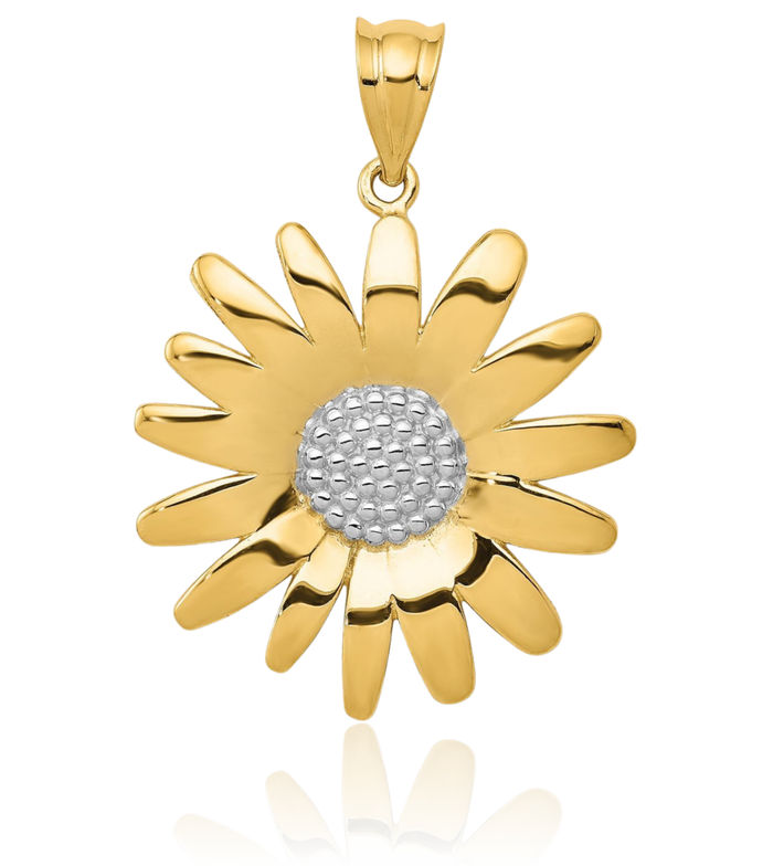 14K Solid Yellow Gold Sunflower Necklace Daisy Pendant Sunshine Summer Flowers Charm