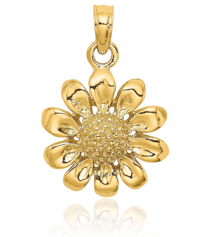 14K Solid Yellow Gold Sunflower Necklace Daisy Pendant Sunshine Summer Flowers Charm
