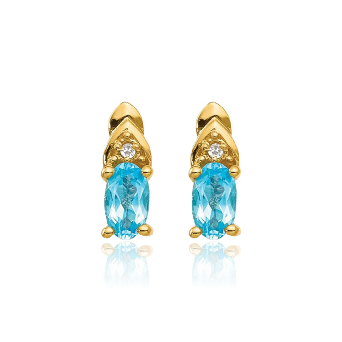 14K Solid Yellow Gold Swiss Blue Topaz Diamond Drop Dangle Stud Earrings December Birthstone Jewelry